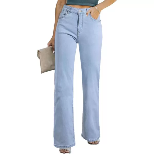 Sidefeel Womens Wide Leg Jeans Casual High Waisted Straight Stretch Denim Pants with PocketsC Sky Blue