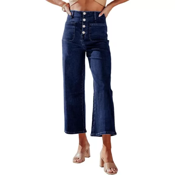 Sidefeel Womens Wide Leg Jeans High Waisted Stretchy Straight Leg Jeans Buttoned Loose Denim Pants with PocketBluing