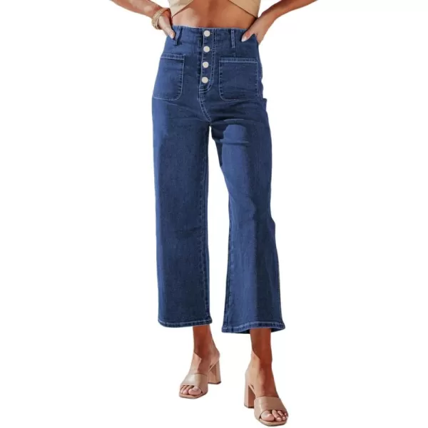 Sidefeel Womens Wide Leg Jeans High Waisted Stretchy Straight Leg Jeans Buttoned Loose Denim Pants with PocketSail Blue