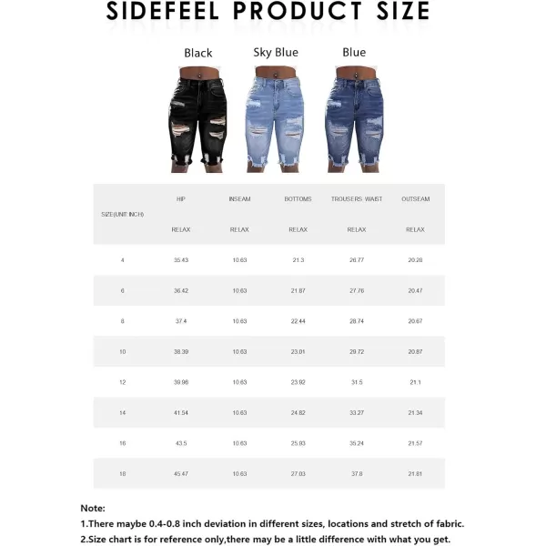 Sidefeel Women Bermuda Shorts Denim Destroyed Raw Hem Shorts Jeans01 Sky Blue