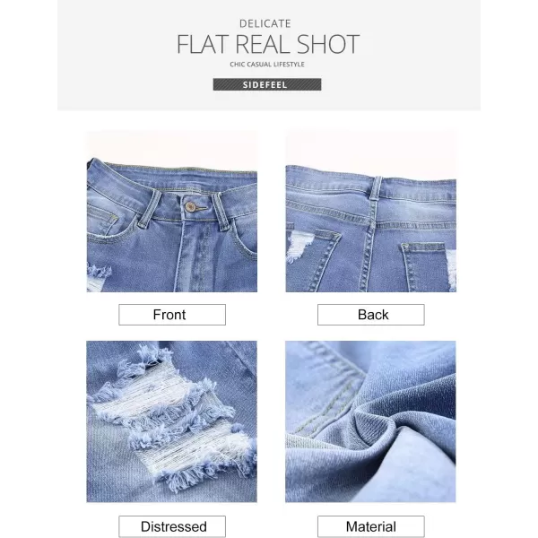 Sidefeel Women Bermuda Shorts Denim Destroyed Raw Hem Shorts Jeans01 Sky Blue