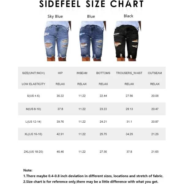 Sidefeel Women Bermuda Shorts Denim Destroyed Raw Hem Shorts JeansA Black
