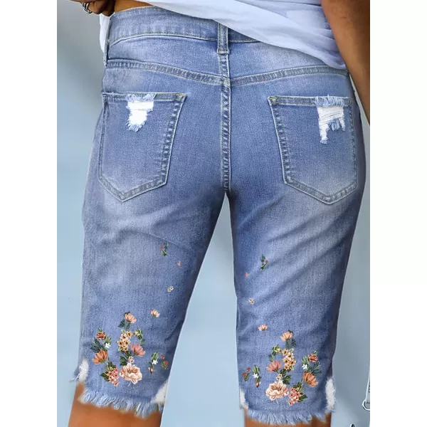Sidefeel Women Bermuda Shorts Denim Destroyed Raw Hem Shorts JeansQ17 Sky Blue