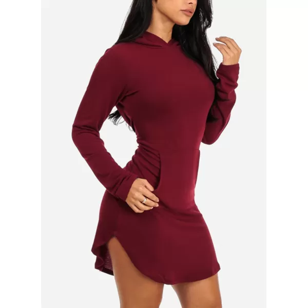 Sidefeel Women Long Sleeve V Neck Cotton Sweat Hoodie Dress Large Red