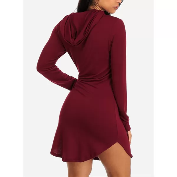 Sidefeel Women Long Sleeve V Neck Cotton Sweat Hoodie Dress Large Red