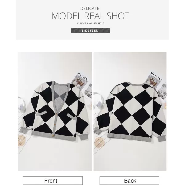 Sidefeel Womens Cardigan 2024 Fall Sweaters Open Front Coat Oversized Striped Chunky Outwear with PocketsBlack Plaid