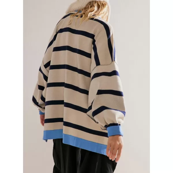 Sidefeel Womens Cardigan 2024 Fall Sweaters Open Front Coat Oversized Striped Chunky Outwear with PocketsBlue