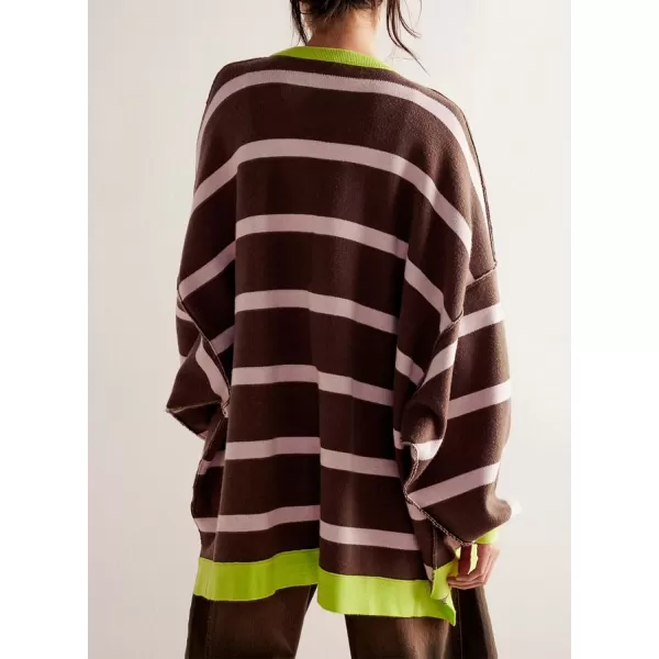 Sidefeel Womens Cardigan 2024 Fall Sweaters Open Front Coat Oversized Striped Chunky Outwear with PocketsBrown