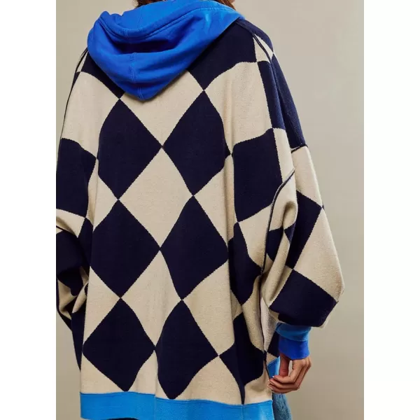 Sidefeel Womens Cardigan 2024 Fall Sweaters Open Front Coat Oversized Striped Chunky Outwear with PocketsDark Blue