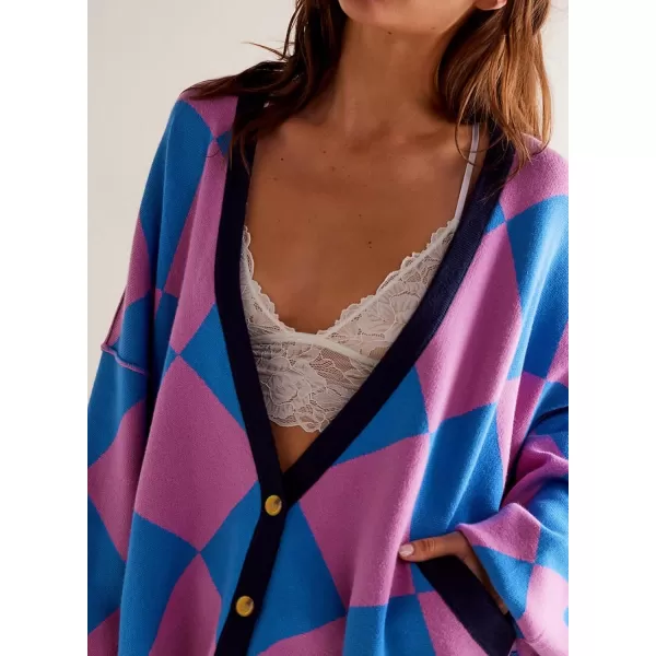 Sidefeel Womens Cardigan 2024 Fall Sweaters Open Front Coat Oversized Striped Chunky Outwear with PocketsPurple