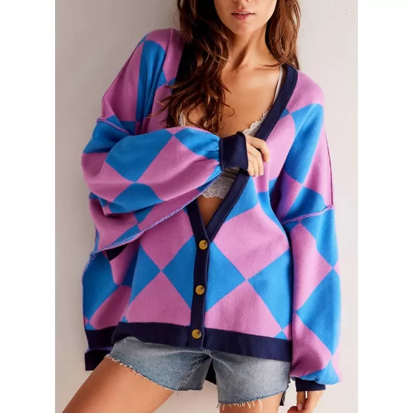 Sidefeel Womens Cardigan 2024 Fall Sweaters Open Front Coat Oversized Striped Chunky Outwear with PocketsPurple