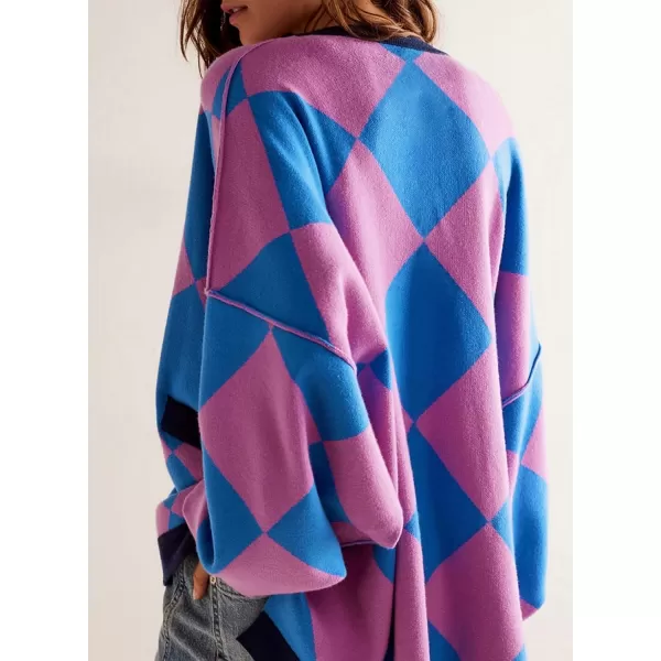 Sidefeel Womens Cardigan 2024 Fall Sweaters Open Front Coat Oversized Striped Chunky Outwear with PocketsPurple
