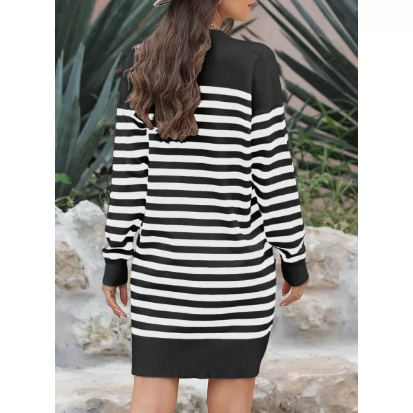 Sidefeel Womens Cardigan Sweaters Striped Open Front Button Down VNeck Long Sleeve Chunky Knit Outwear with PocketsBlack Stripe