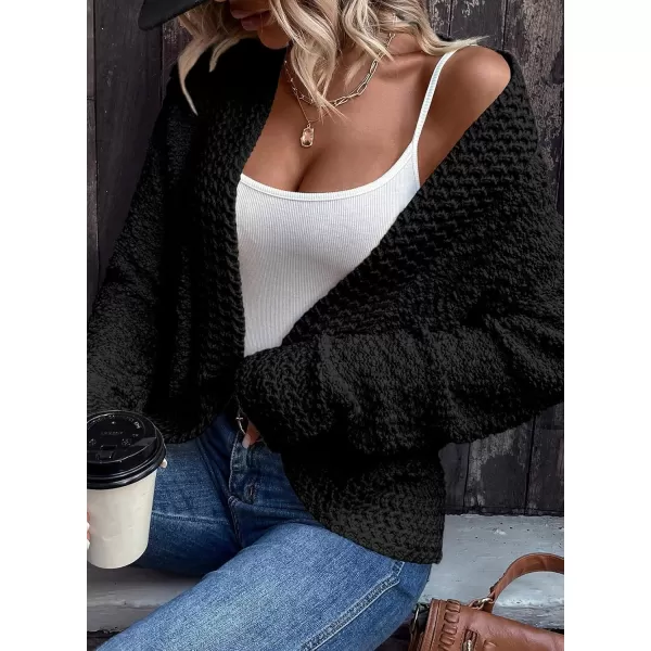Sidefeel Womens Cardigans Sweaters Casual Long Sleeve Open Front Chunky Knit Coats 2024 Fall FashionBlack