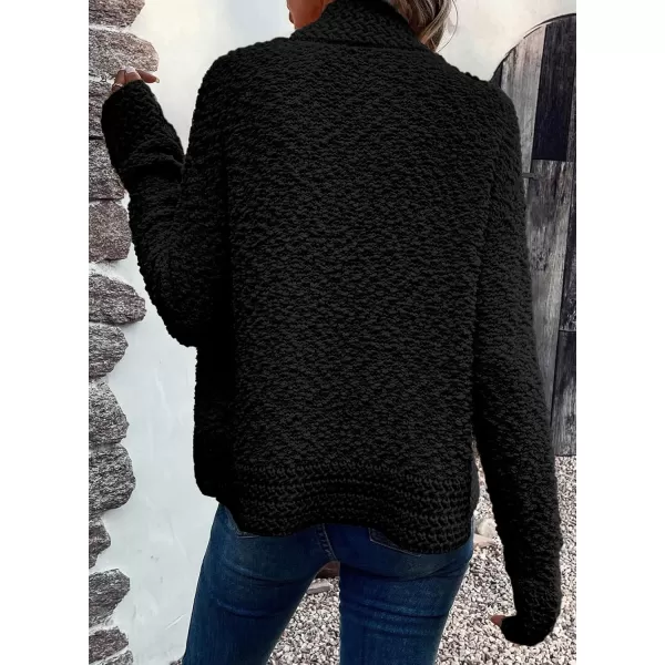 Sidefeel Womens Cardigans Sweaters Casual Long Sleeve Open Front Chunky Knit Coats 2024 Fall FashionBlack