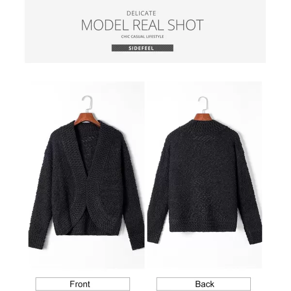 Sidefeel Womens Cardigans Sweaters Casual Long Sleeve Open Front Chunky Knit Coats 2024 Fall FashionBlack