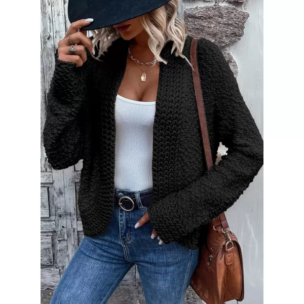 Sidefeel Womens Cardigans Sweaters Casual Long Sleeve Open Front Chunky Knit Coats 2024 Fall FashionBlack