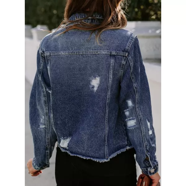 Sidefeel Womens Denim Jacket Long Sleeve Button Distressed Ripped Jean CoatA 1 Blue