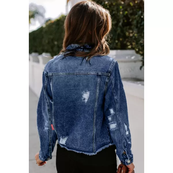 Sidefeel Womens Denim Jacket Long Sleeve Button Distressed Ripped Jean CoatBluing