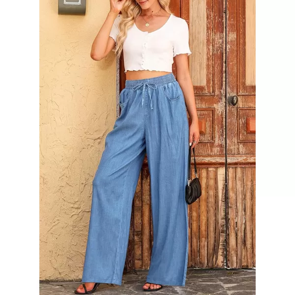 Sidefeel Womens High Waisted Wide Leg Jeans 2024 Summer Drawstring Denim PantsLight Blue