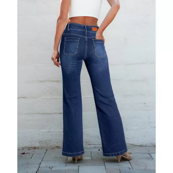 Sidefeel Womens Jeans High Waist Trendy 2024 Stretchy Flared Wide Leg Pockets Front Bootcut Casual Denim PantsBlue