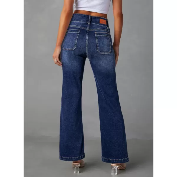Sidefeel Womens Jeans High Waist Trendy 2024 Stretchy Flared Wide Leg Pockets Front Bootcut Casual Denim PantsBlue