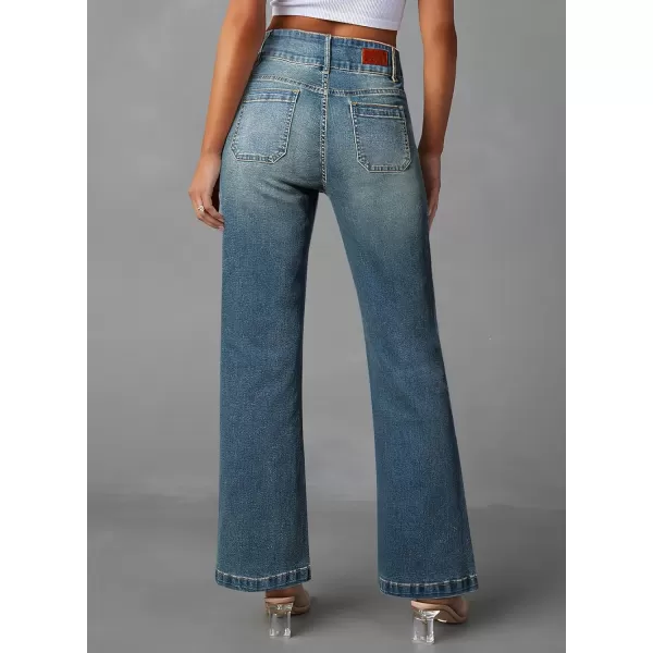 Sidefeel Womens Jeans High Waist Trendy 2024 Stretchy Flared Wide Leg Pockets Front Bootcut Casual Denim PantsSky Blue