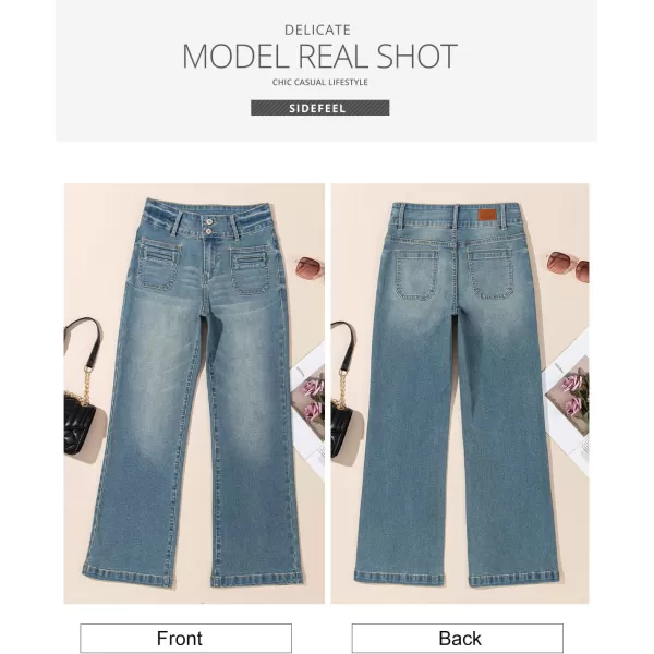 Sidefeel Womens Jeans High Waist Trendy 2024 Stretchy Flared Wide Leg Pockets Front Bootcut Casual Denim PantsSky Blue