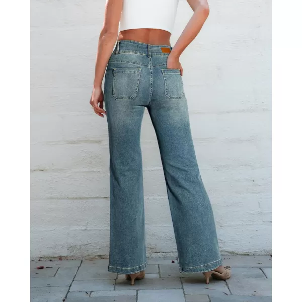 Sidefeel Womens Jeans High Waist Trendy 2024 Stretchy Flared Wide Leg Pockets Front Bootcut Casual Denim PantsSky Blue