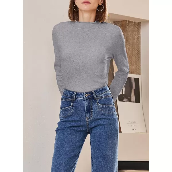 Sidefeel Womens Long Sleeve Shirts Turtleneck Ribbed Top Ruffles Mock Neck Basic Layering TopsGray