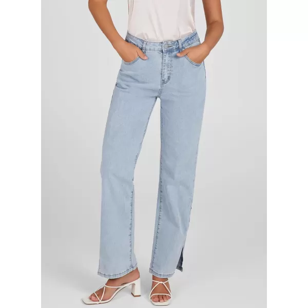 Sidefeel Womens Ripped High Waisted Flared Jeans Wide Leg Destroyed Denim PantsA Sky Blue