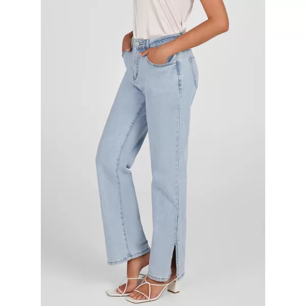 Sidefeel Womens Ripped High Waisted Flared Jeans Wide Leg Destroyed Denim PantsA Sky Blue