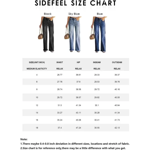 Sidefeel Womens Ripped High Waisted Flared Jeans Wide Leg Destroyed Denim PantsB Black