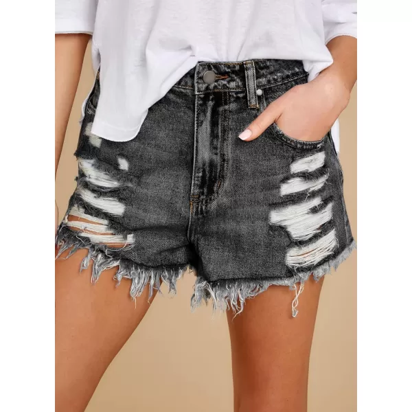 Sidefeel Womens Ripped Jean Shorts Mid Rise Summer Denim PantsA3 Black