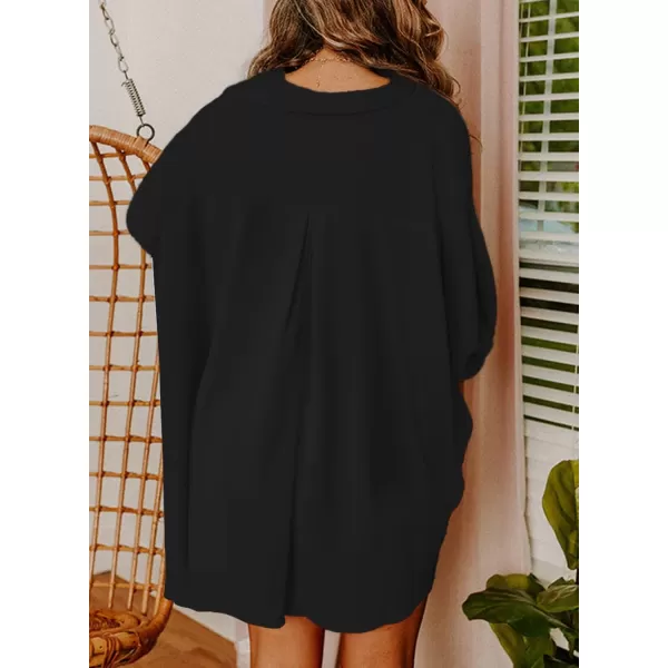 Sidefeel Womens Summer Oversized 34 Sleeve Button Down Shirts Side Slit Dressy Casual Blouses Loose Fit Tunic TopsBlack