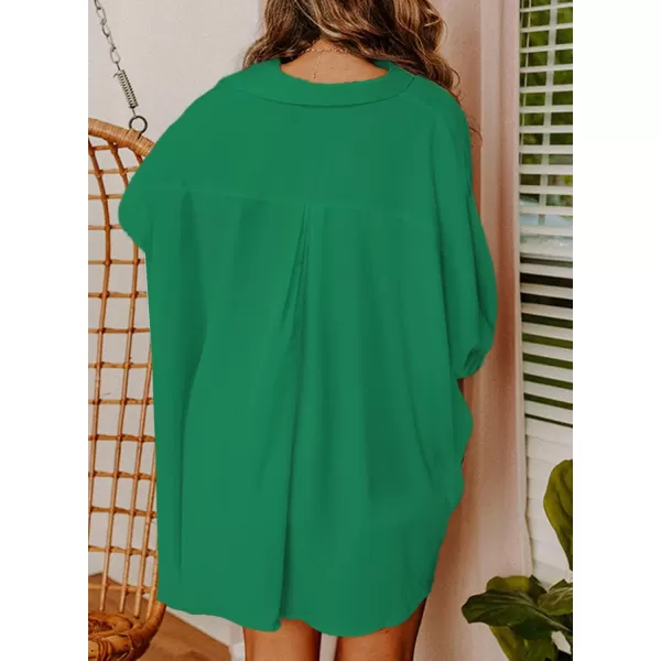 Sidefeel Womens Summer Oversized 34 Sleeve Button Down Shirts Side Slit Dressy Casual Blouses Loose Fit Tunic TopsGreen