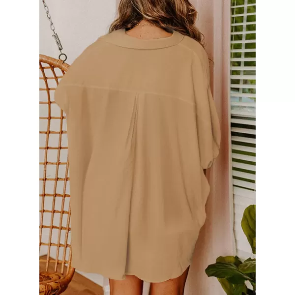 Sidefeel Womens Summer Oversized 34 Sleeve Button Down Shirts Side Slit Dressy Casual Blouses Loose Fit Tunic TopsKhaki