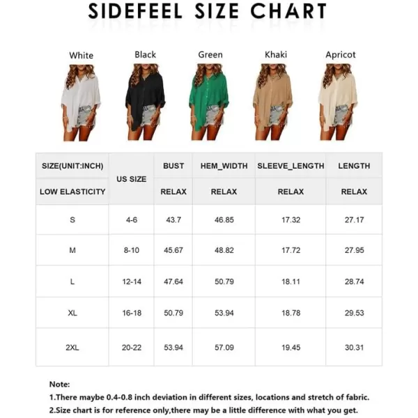 Sidefeel Womens Summer Oversized 34 Sleeve Button Down Shirts Side Slit Dressy Casual Blouses Loose Fit Tunic TopsKhaki