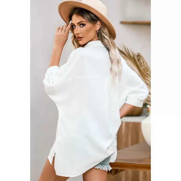 Sidefeel Womens Summer Oversized 34 Sleeve Button Down Shirts Side Slit Dressy Casual Blouses Loose Fit Tunic TopsWhite