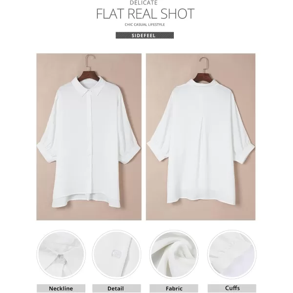 Sidefeel Womens Summer Oversized 34 Sleeve Button Down Shirts Side Slit Dressy Casual Blouses Loose Fit Tunic TopsWhite