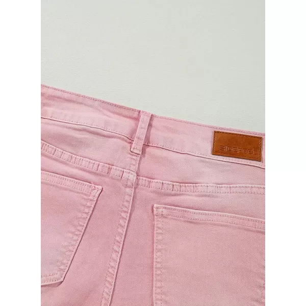 Sidefeel Womens Wide Leg Jeans High Waisted Strechy Raw Hem Denim PantsPink