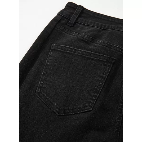 Sidefeel Womens Wide Leg Jeans High Waisted Strechy Raw Hem Denim PantsSolid Black