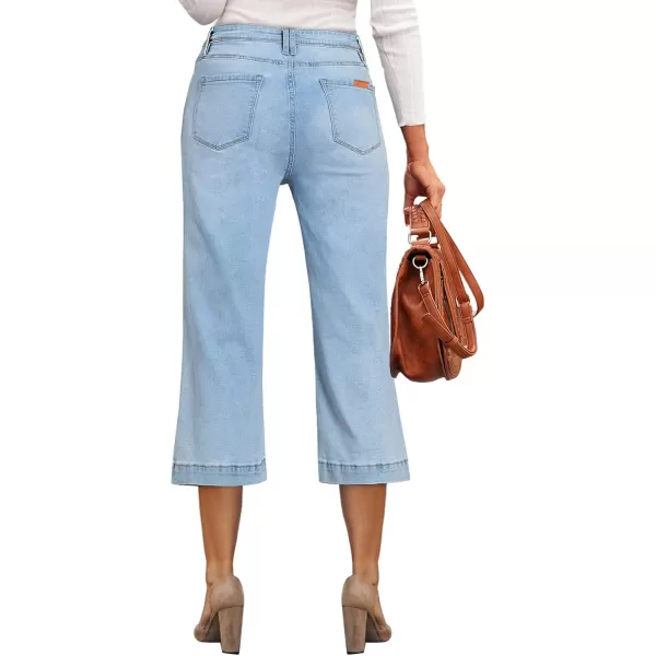 Sidefeel Womens Wide Leg Jeans High Waisted Stretchy Capri Pants104 Light Blue