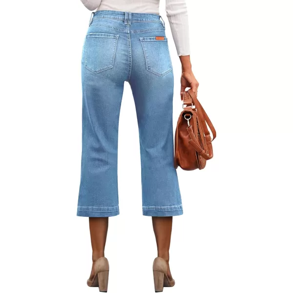 Sidefeel Womens Wide Leg Jeans High Waisted Stretchy Capri PantsLight Blue