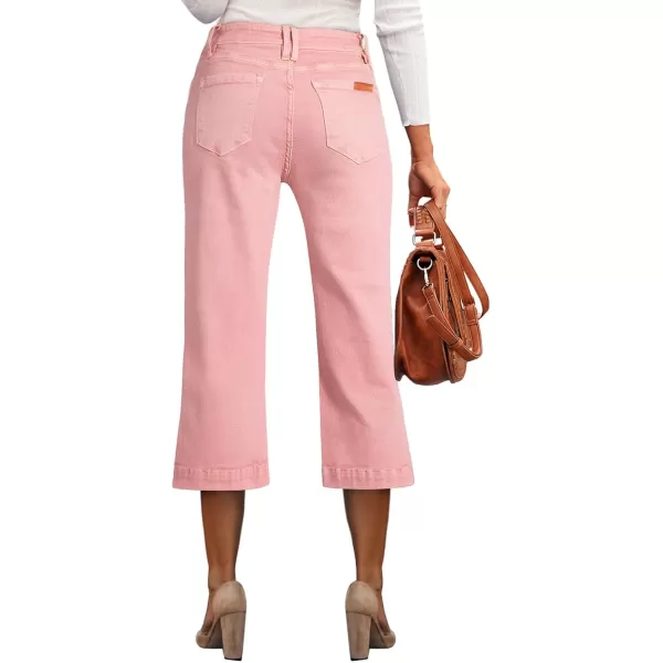 Sidefeel Womens Wide Leg Jeans High Waisted Stretchy Capri PantsPink