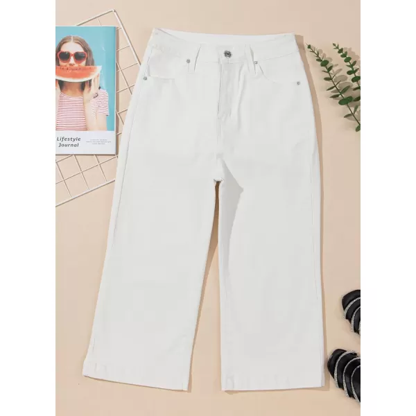 Sidefeel Womens Wide Leg Jeans High Waisted Stretchy Capri PantsWhite