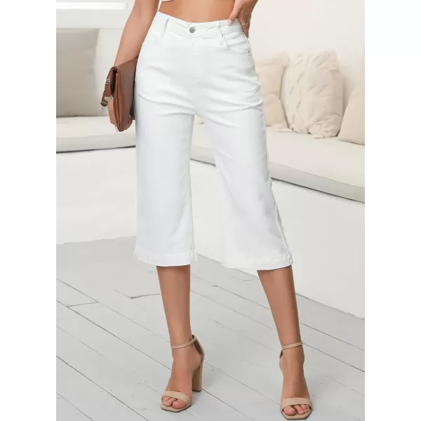 Sidefeel Womens Wide Leg Jeans High Waisted Stretchy Capri PantsWhite