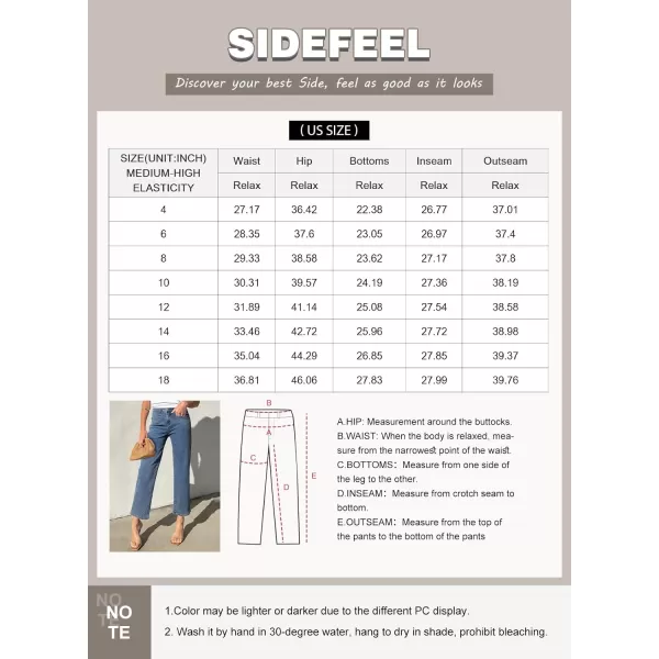 Sidefeel Womens Wide Leg Jeans High Waisted Stretchy Jeans Straight Leg Ankle Denim Pants with Slant PocketsBlack