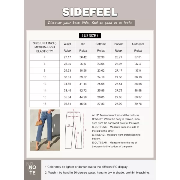 Sidefeel Womens Wide Leg Jeans High Waisted Stretchy Jeans Straight Leg Ankle Denim Pants with Slant PocketsBlue