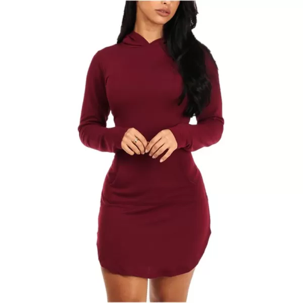 Sidefeel Women Long Sleeve V Neck Cotton Sweat Hoodie Dress Large Red